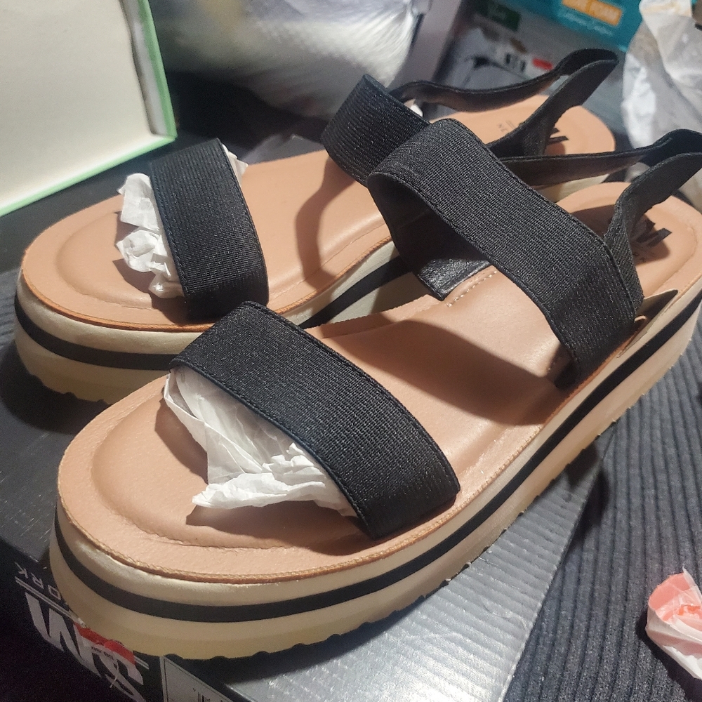 Women's Platform Open Toe Sandals, Solid Color Ankle Buckle Strap Non Slip Shoes